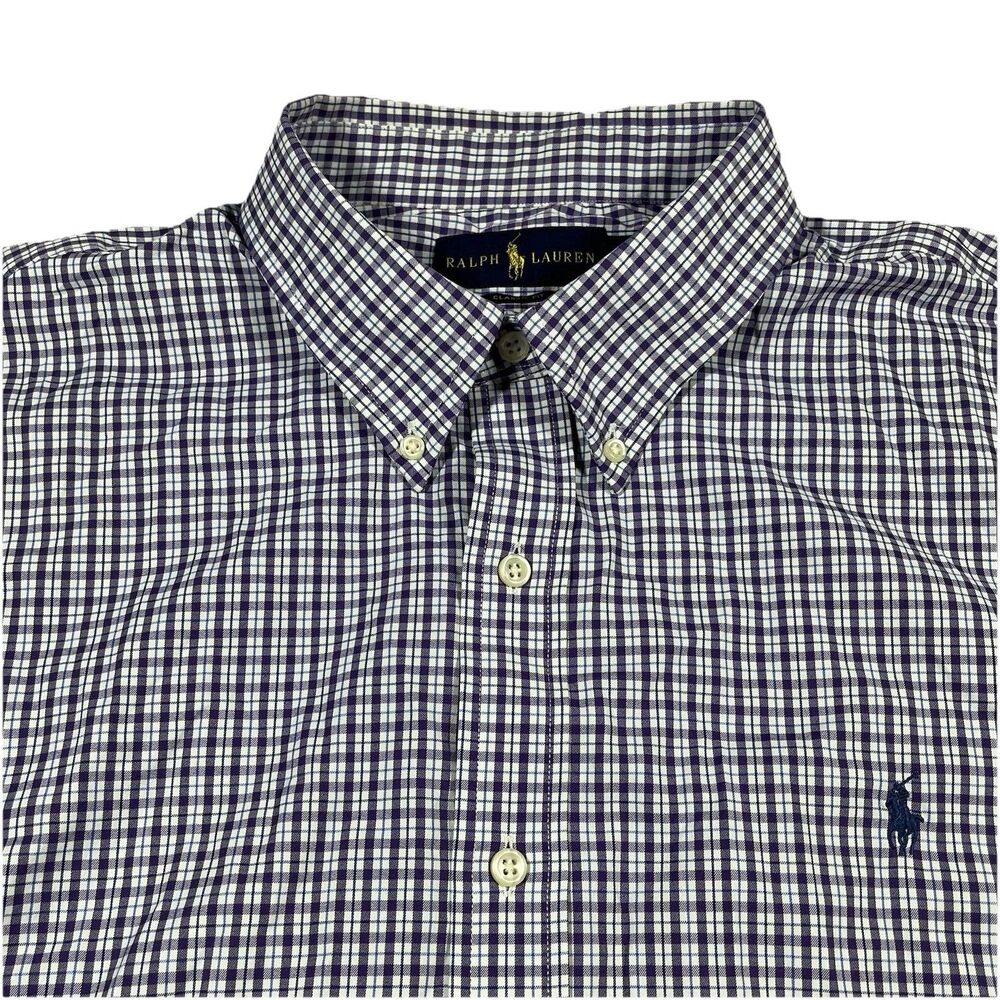 Ralph Lauren Classic Fit Button Up Shirt Purple Blue Check Stretch Nylon XXL